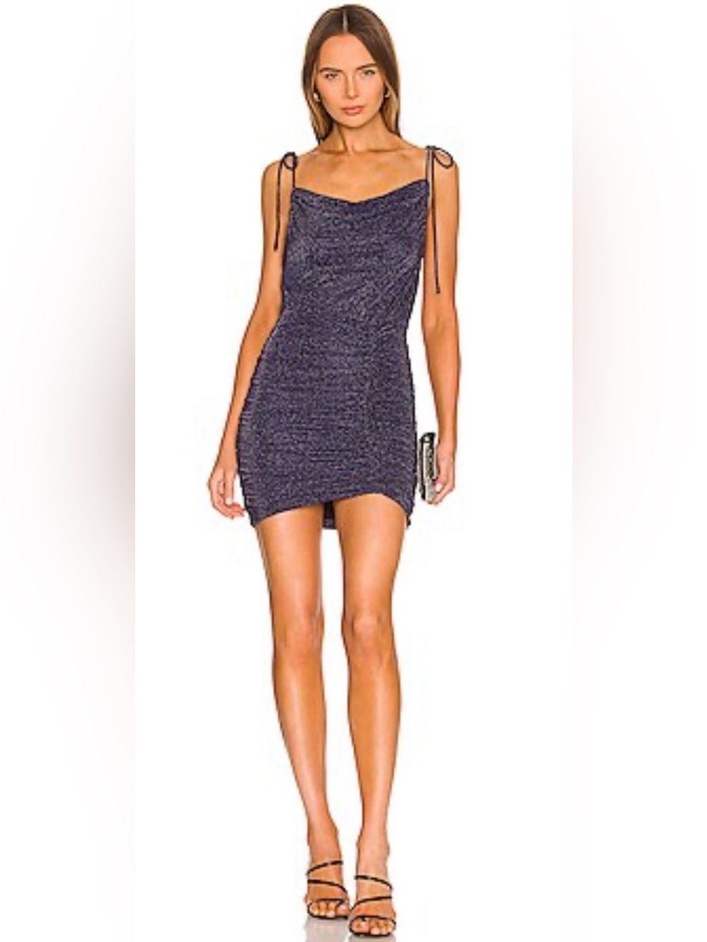 Free People Poppy Metallic Ruched Mini Dress Navy Tie Strap Bodycon Large